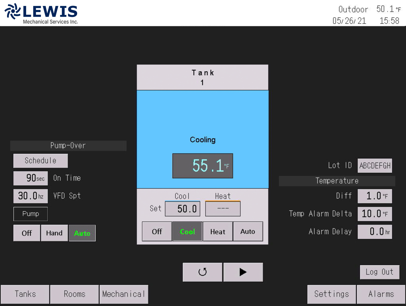 wine tank automations control screen