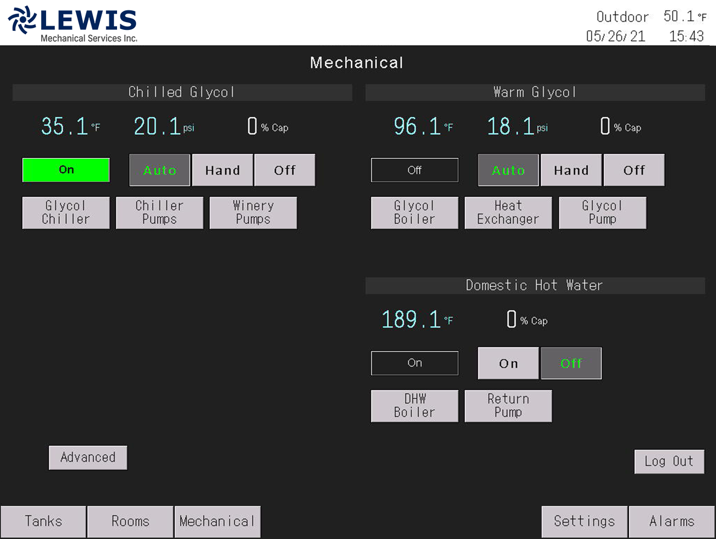 mechanical automations control screen